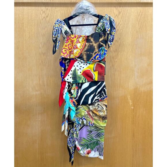 NWT DOLCE & GABBANA Runway Knotted Print Silk Twill scarf dress Multicolor 42 M - Picture 8 of 13